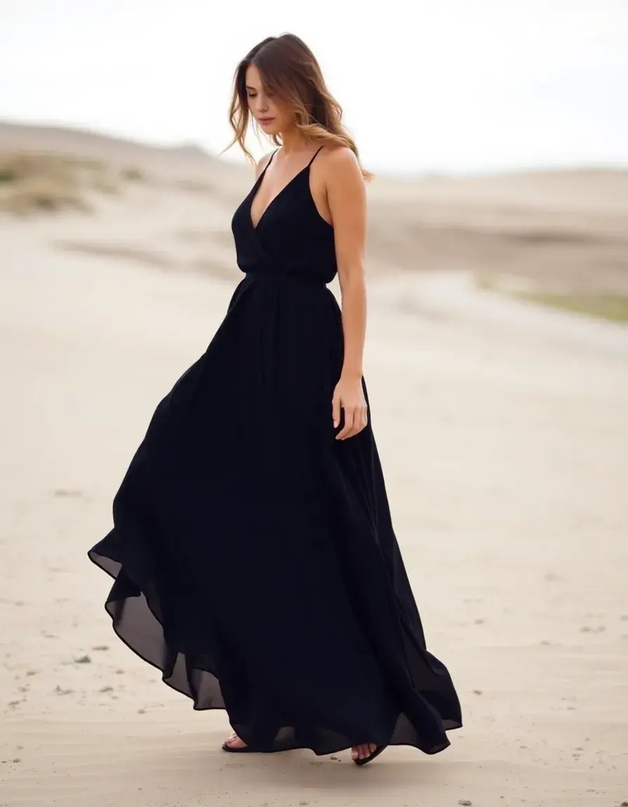 Robe noire longue fluide maxi dress