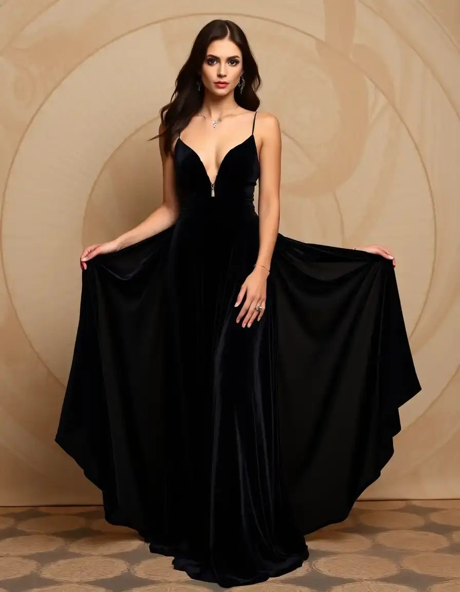 Robe longue en velours noir luxueuse