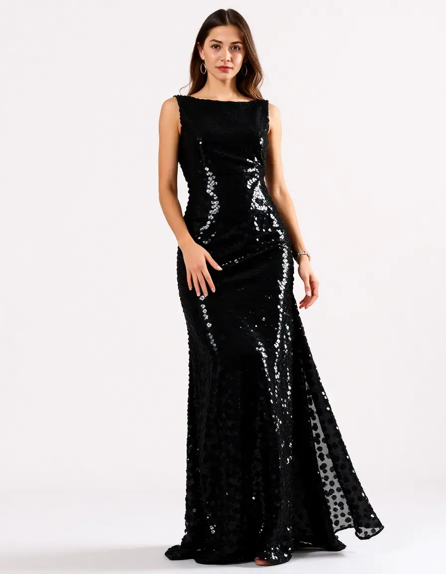 Robe longue à sequins noire