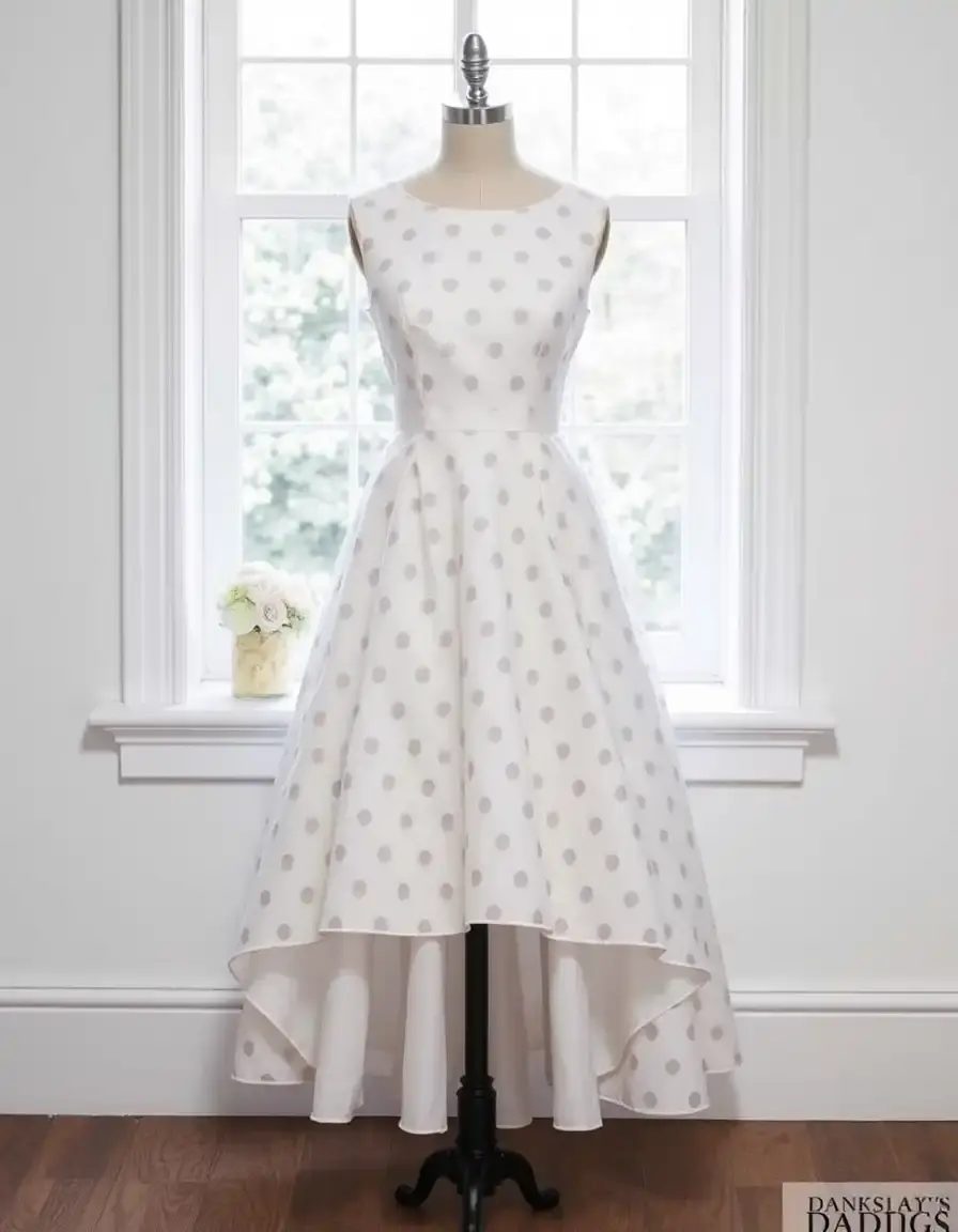 Robe de mariée longueur mollet à pois