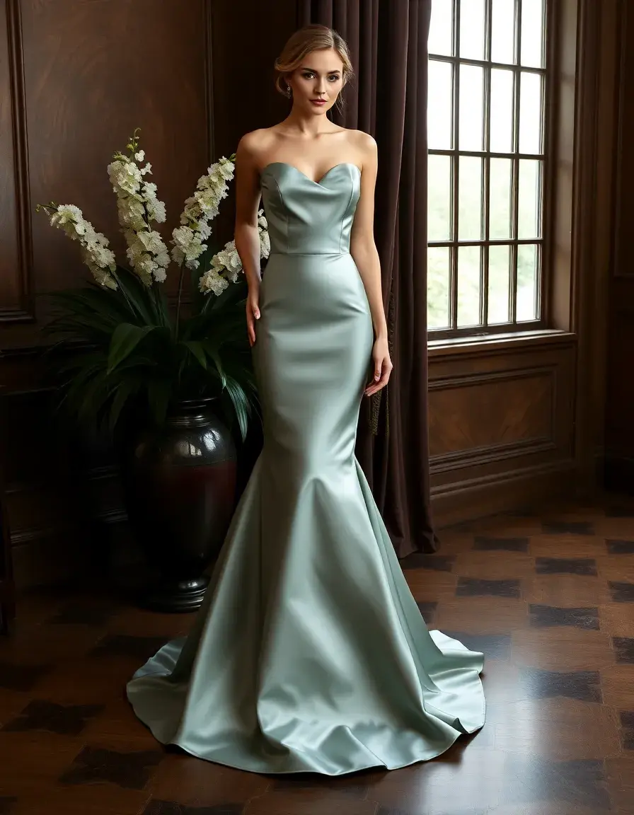 Robe sirène en satin fluide et brillante