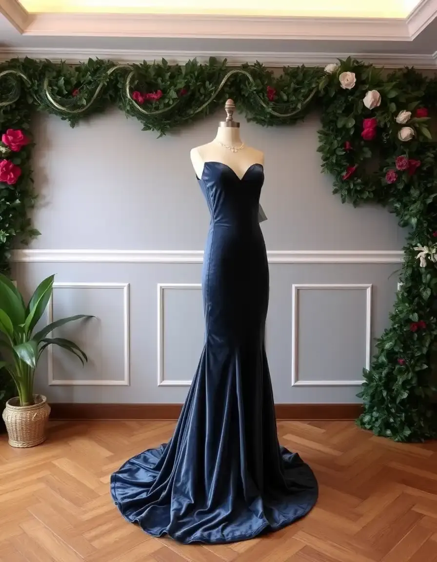 Robe sirène en velours bleu profond