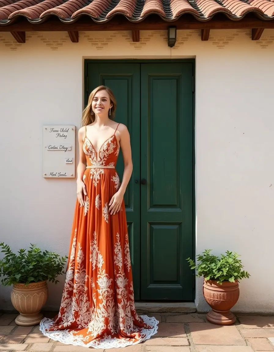 Robe longue terracotta pour mariage élégante