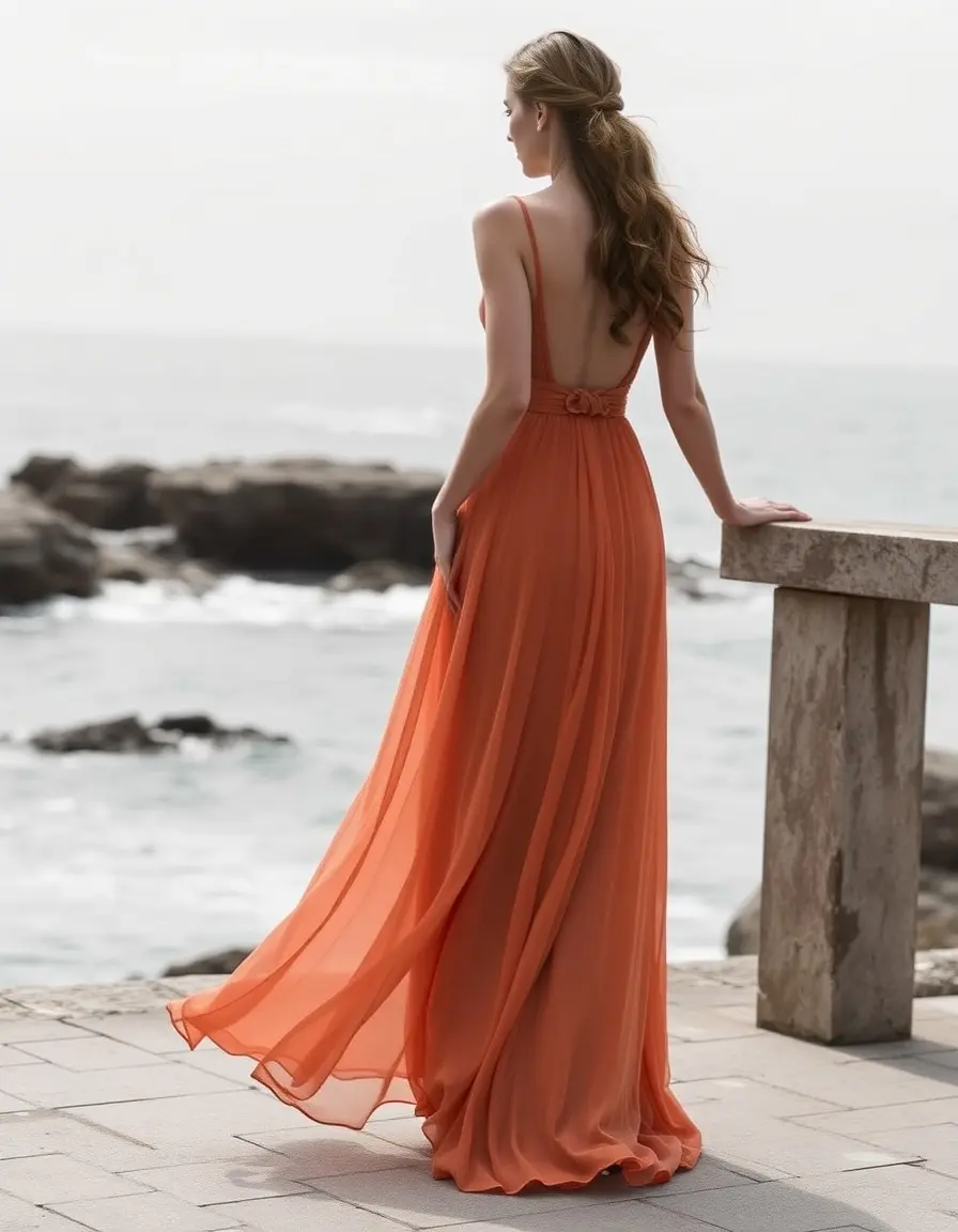 Robe en mousseline terracotta légère mariage