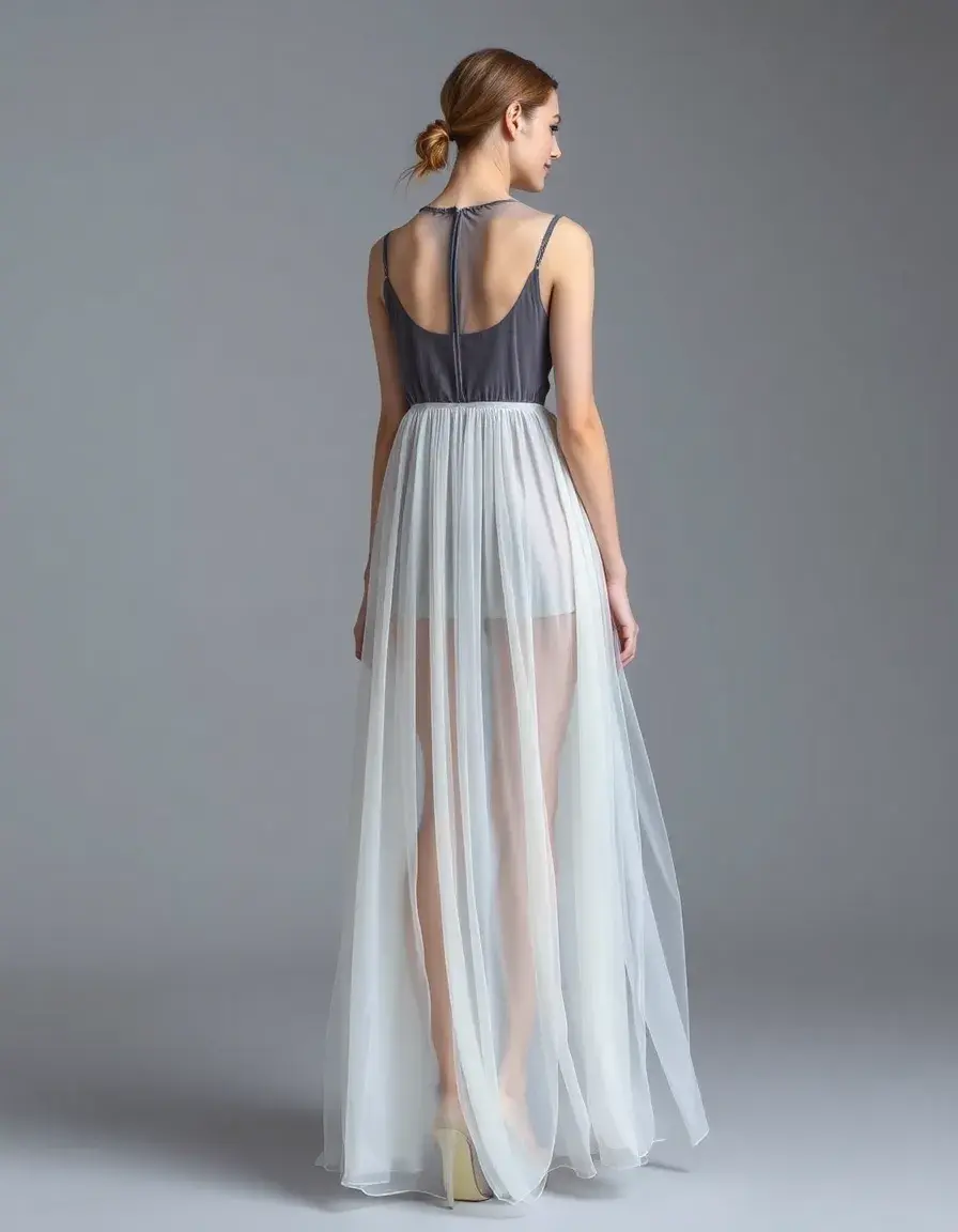 Robe maxi transparente en mesh fluide