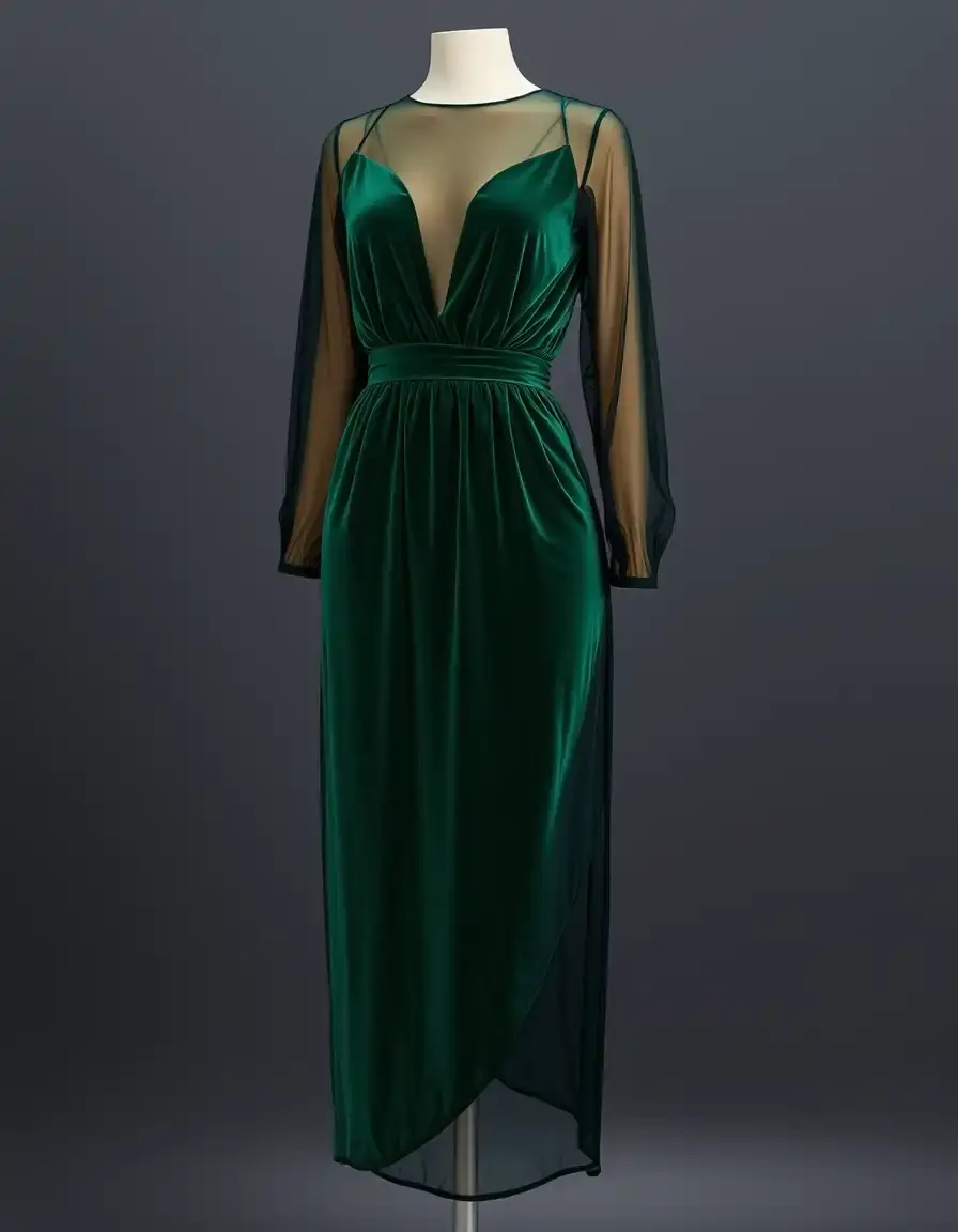 Robe luxueuse avec superposition velours et transparence