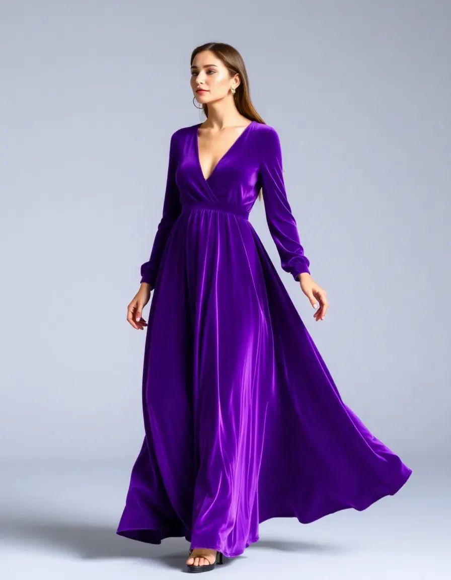 Robe velours femme maxi violette fluide