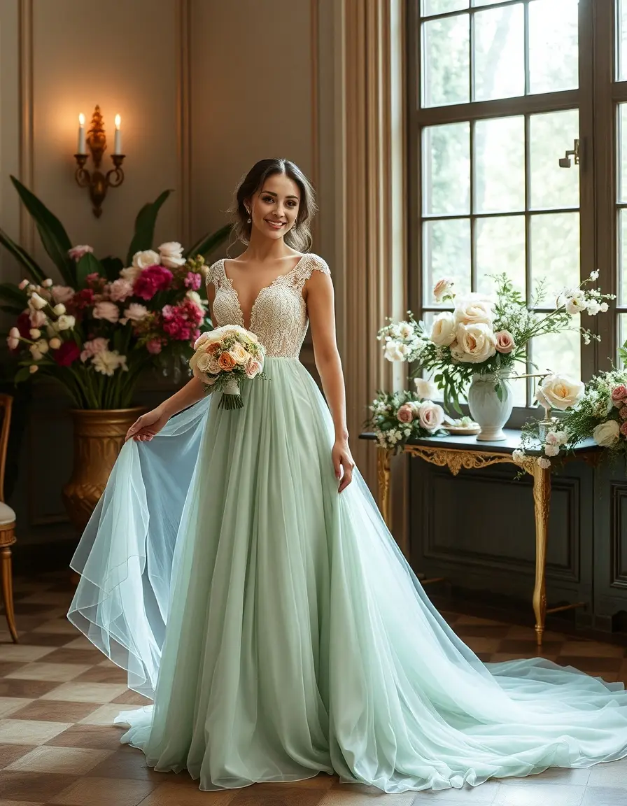 Robe de cérémonie vert menthe légère