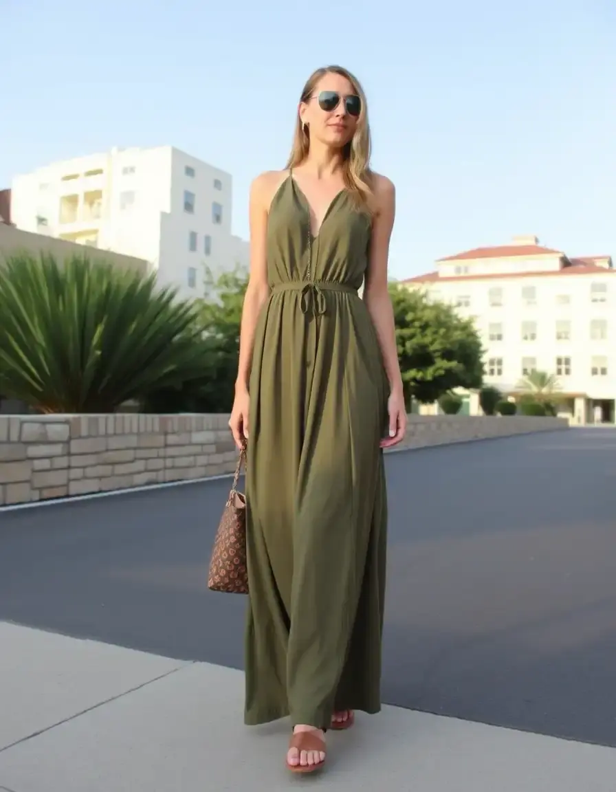 Robe maxi vert olive polyvalente