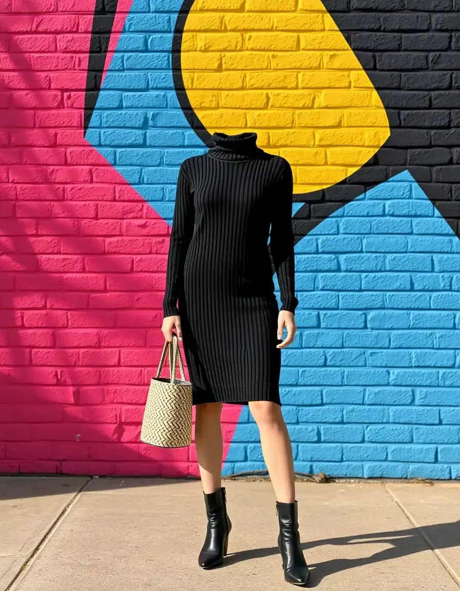 Robe pull col roulé noire