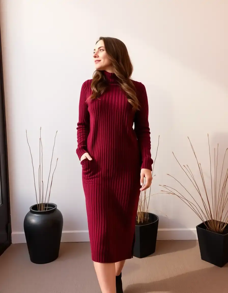 Robe pull côtelée bordeaux