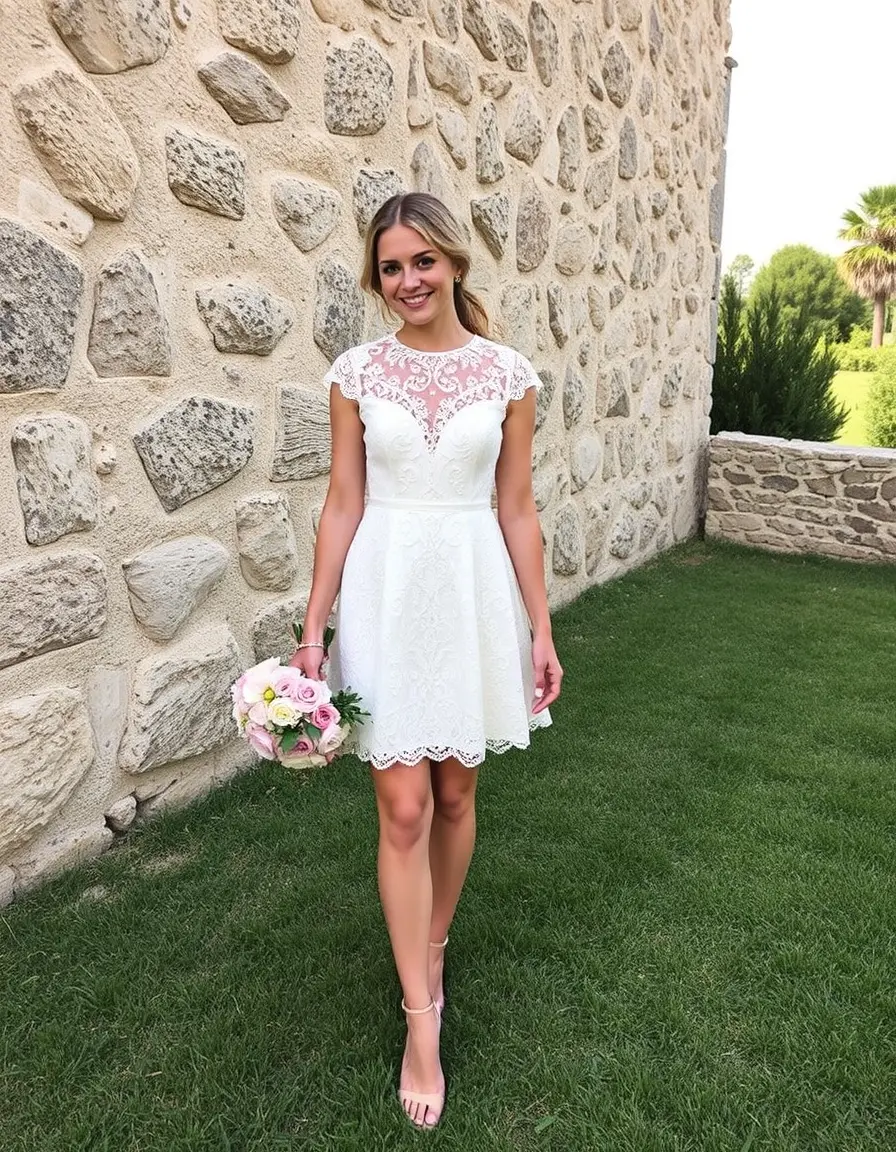 Robe courte mariage en dentelle chic