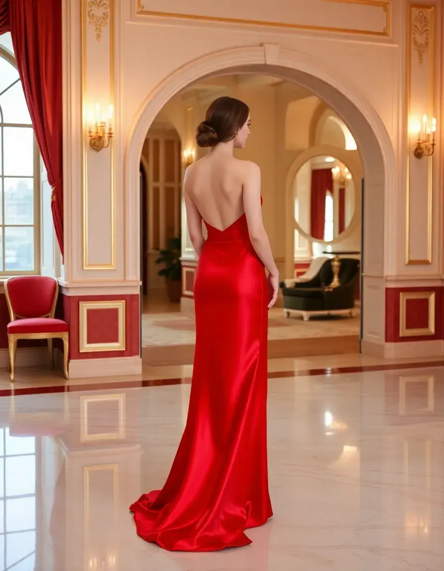 Robe de soirée rouge en satin classe