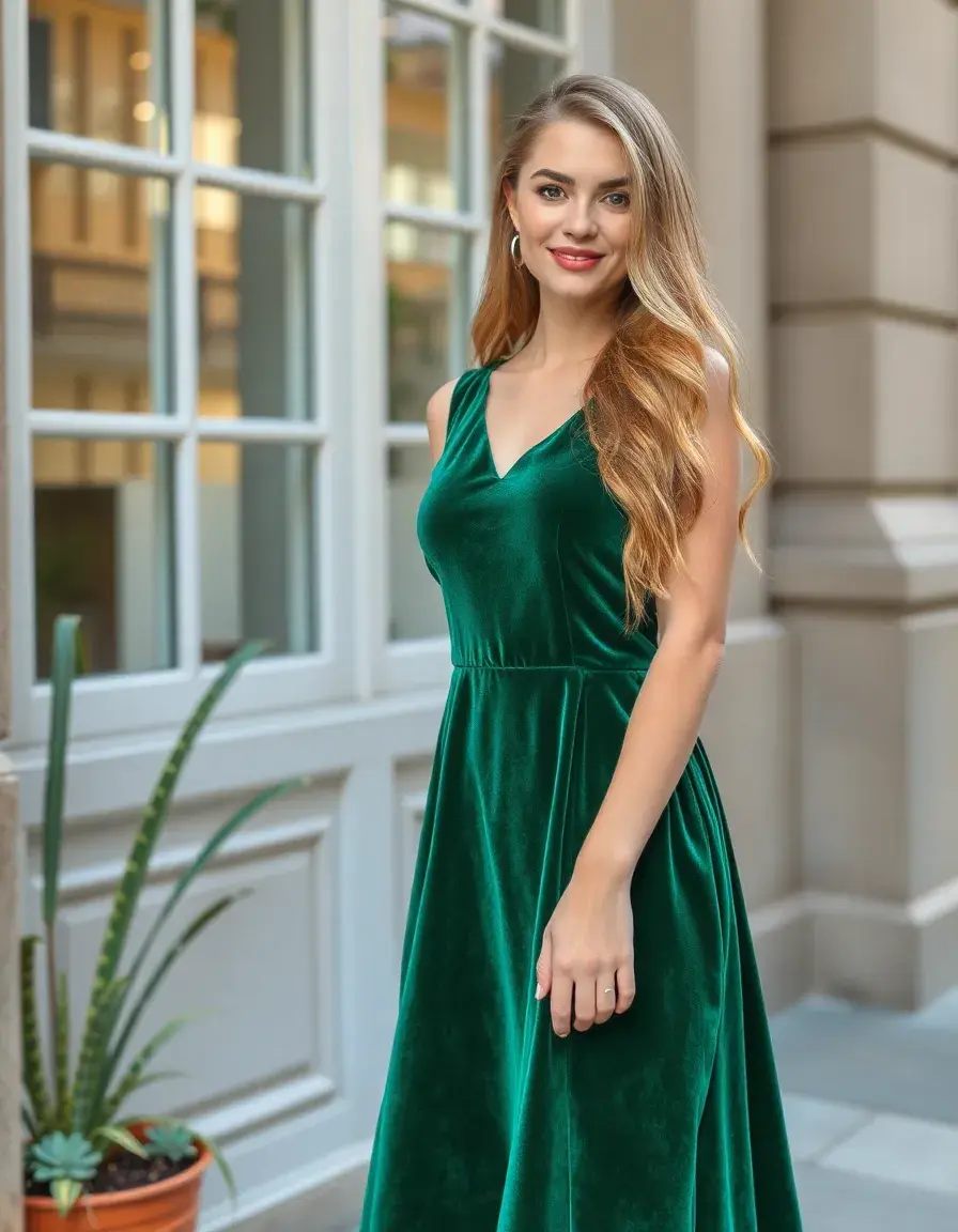 Robe classe en velours vert