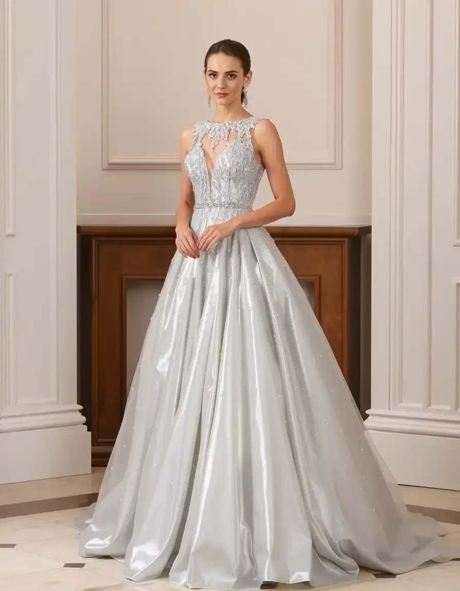 Robe de bal argentée chic et glamour