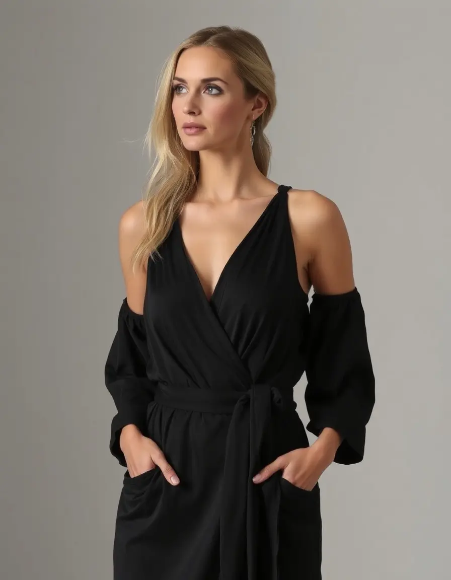 Wrap Petite Robe Noire coupe portefeuille col V