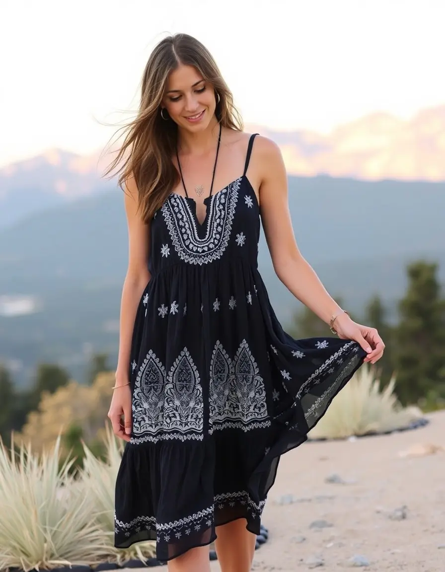 Boho Petite Noire robe fluide style bohème