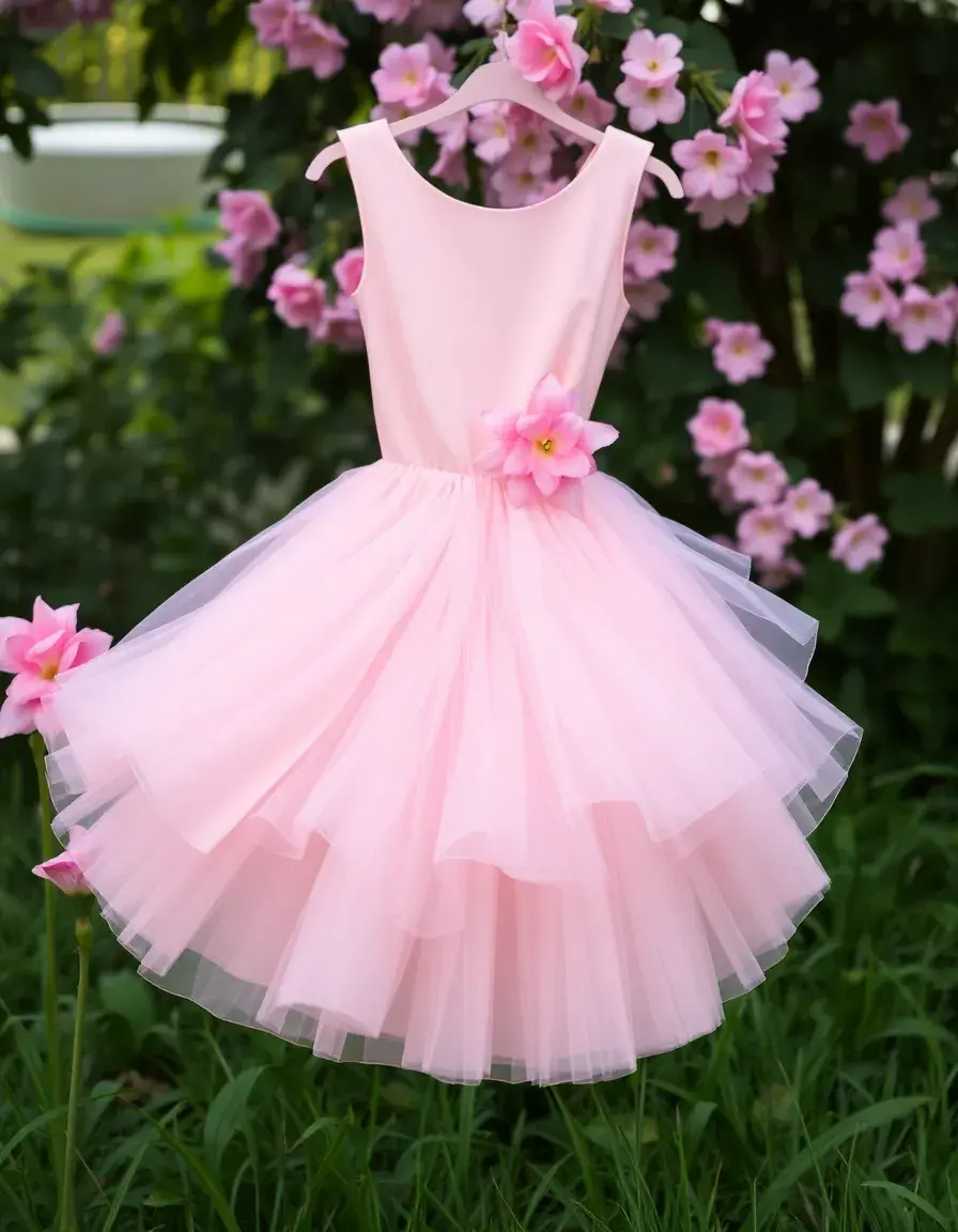 Robe rose pastel avec motifs floraux