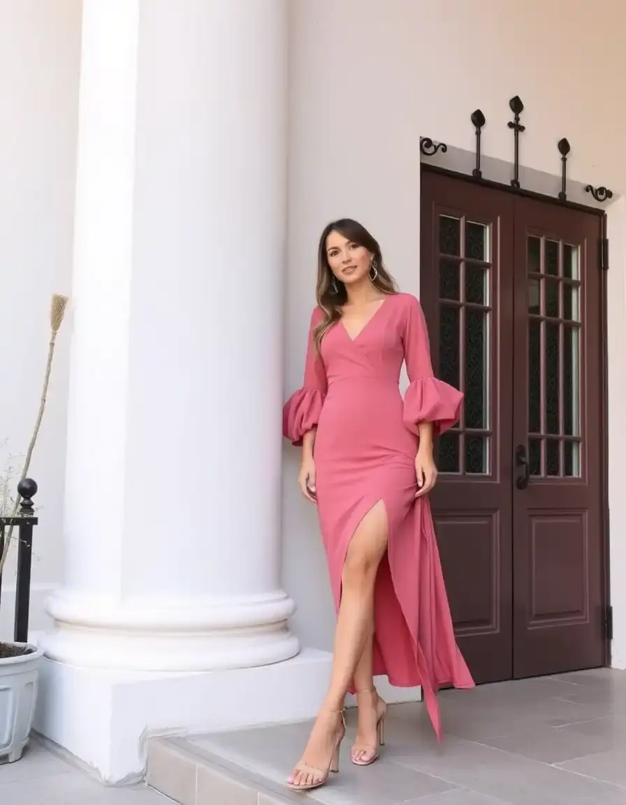 Robe rose mauve avec manches longues