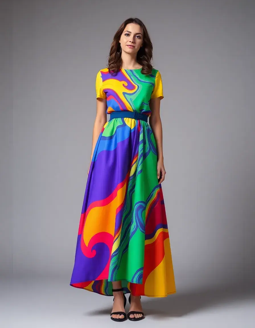 60s A-Line Dress aux couleurs psychédéliques