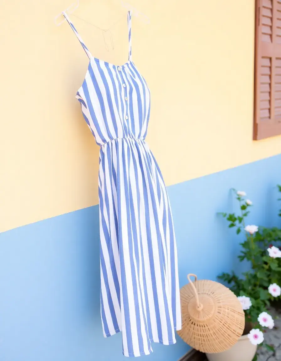 Robe rayée bleue et blanche style été