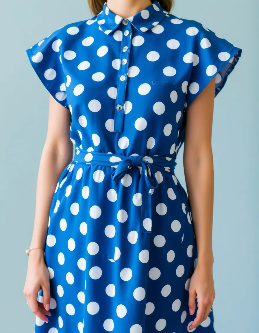 Robe à pois bleue et blanche vintage