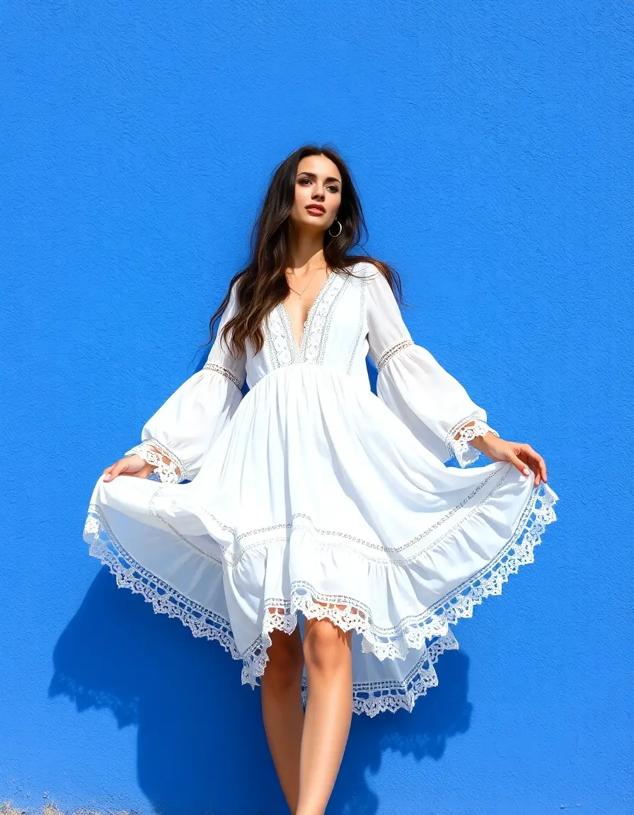 Robe bohème imprimé bleu et blanc