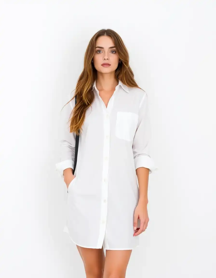 Robe chemisier boutonnée blanche pour femme