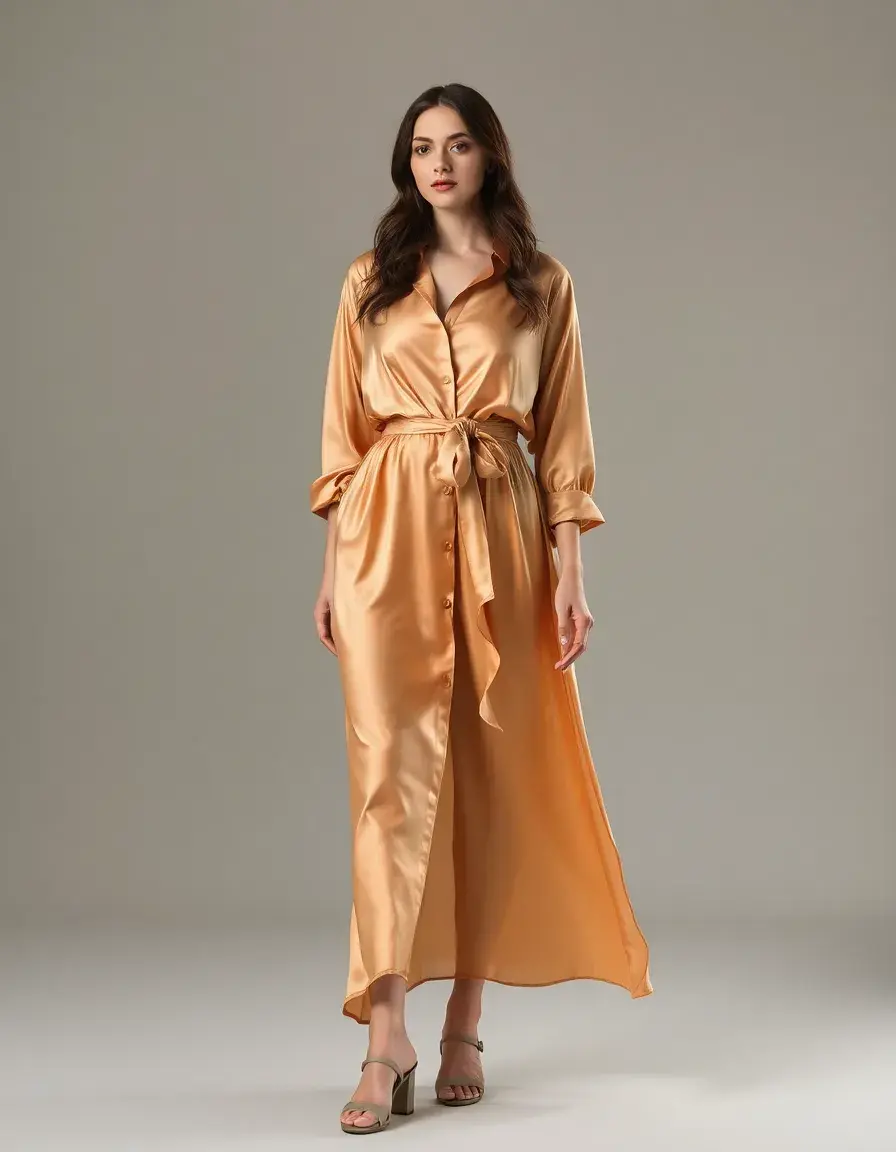 Robe chemisier en soie satinée élégante