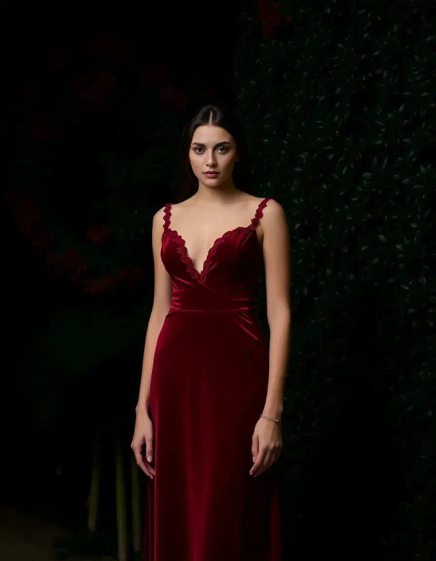 Dark Red Dress - Robe velours rouge foncé