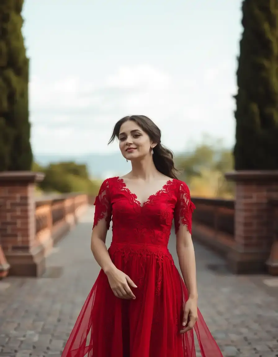 Scarlet Red Dress - Robe dentelle rouge écarlate