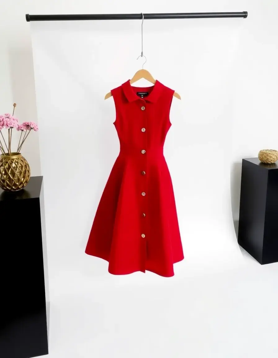 Cherry Red Dress - Robe boutonnée rouge cerise