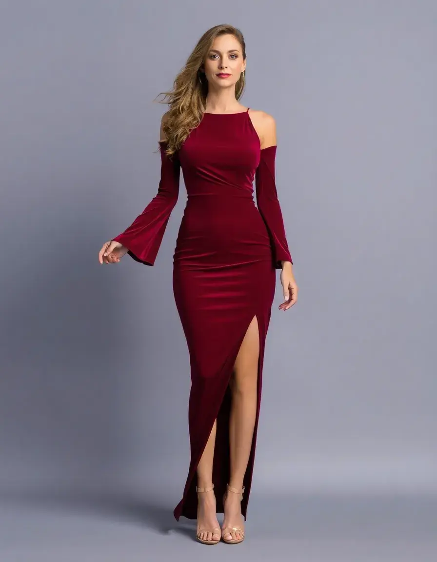 Wine Red Dress - Robe fendue rouge vin