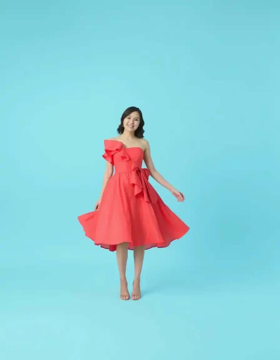 Coral Red Dress - Robe à volants rouge corail