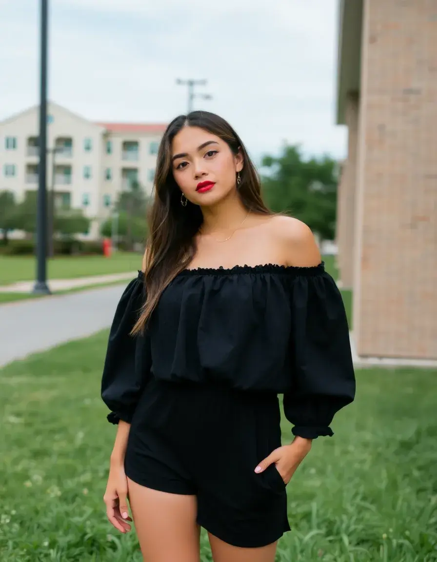Robe courte noire avec épaules dénudées