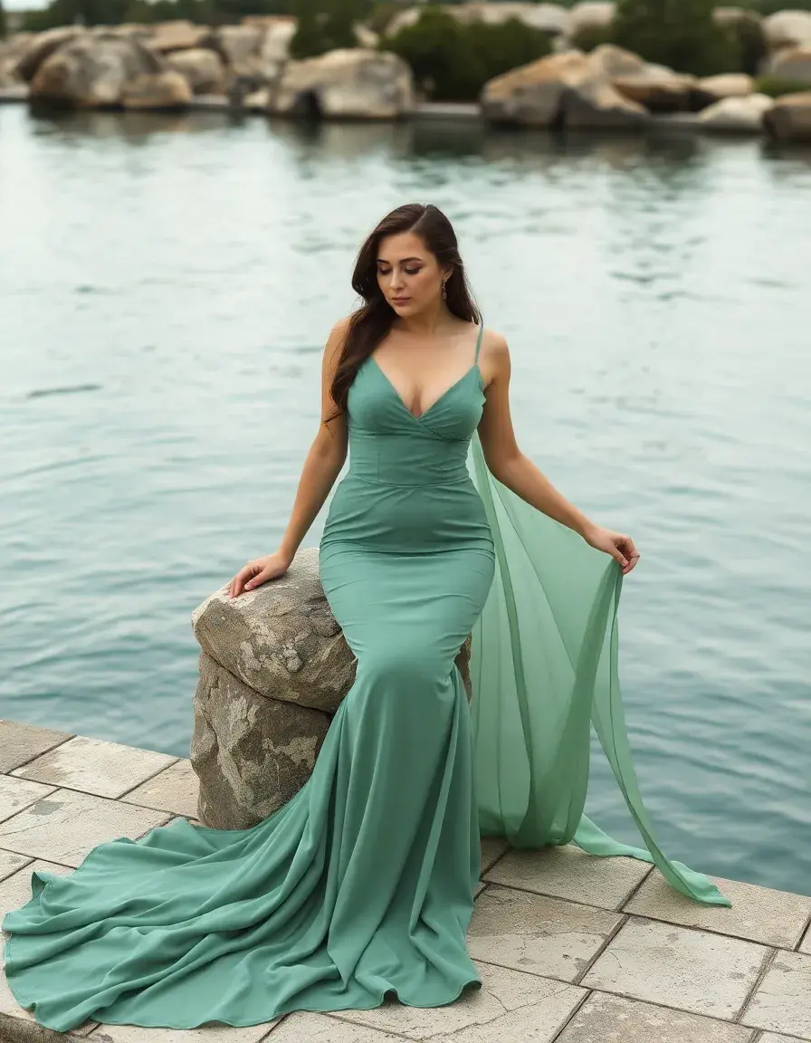 Robe coupe sirène vert sauge pour un look glamour