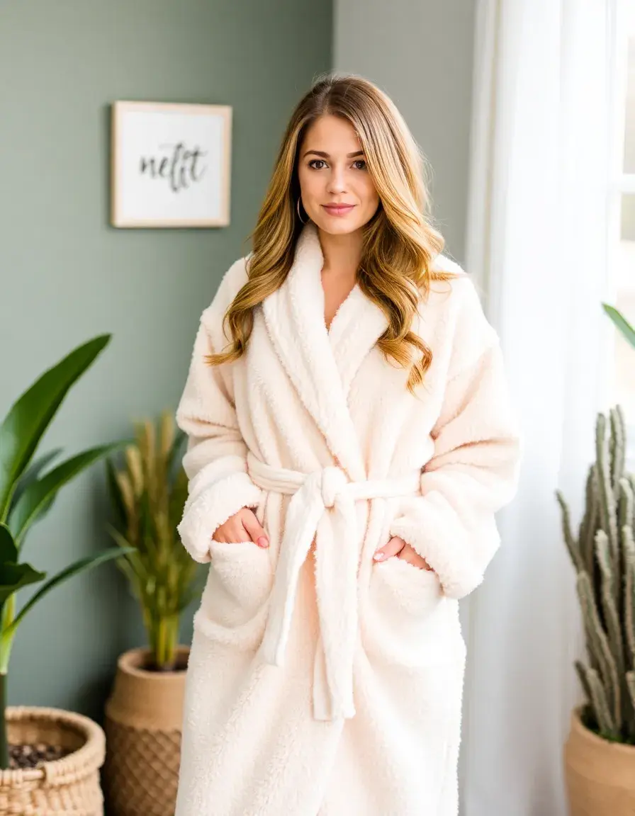 Fleece Robe chaude avec poches