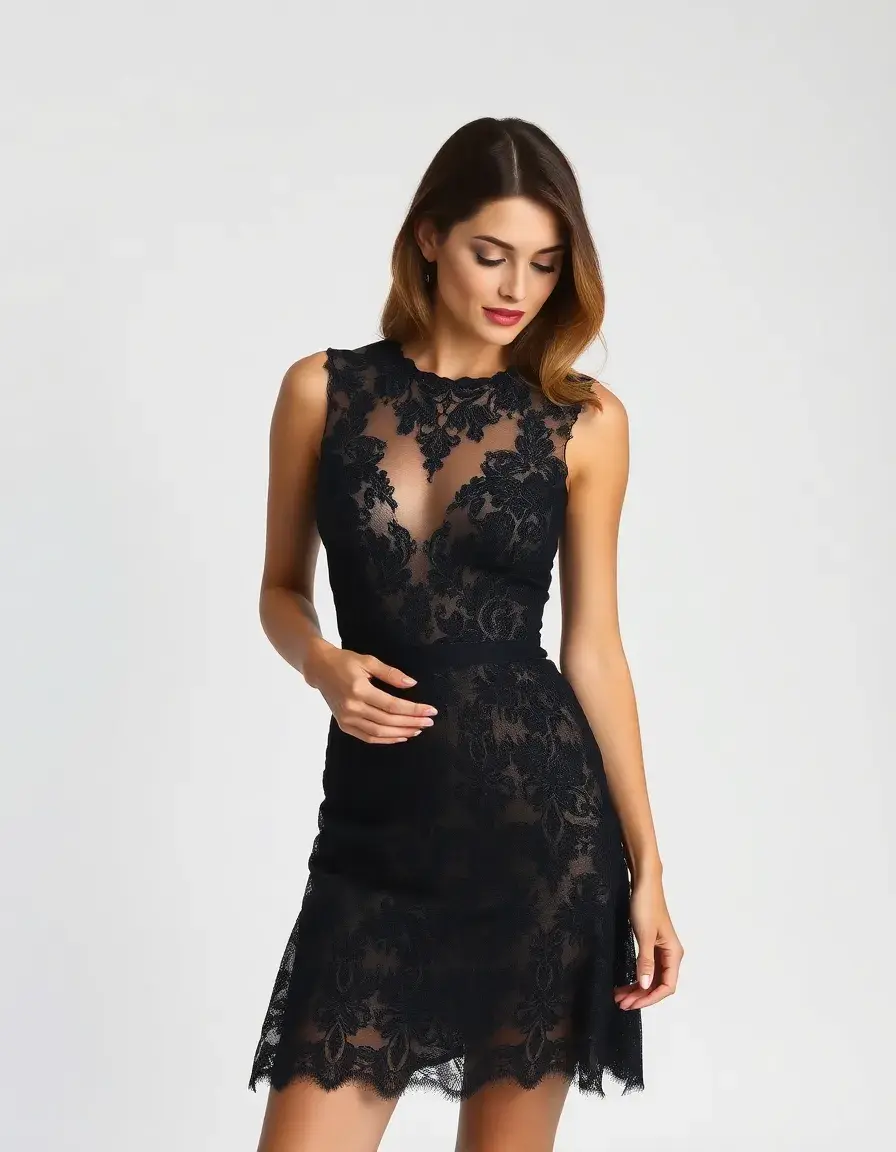 Robe de cocktail noire en dentelle fine