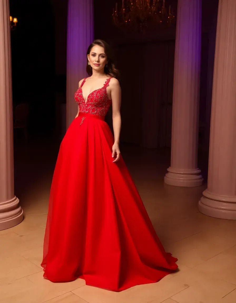 Robe de soirée rouge glamour longue