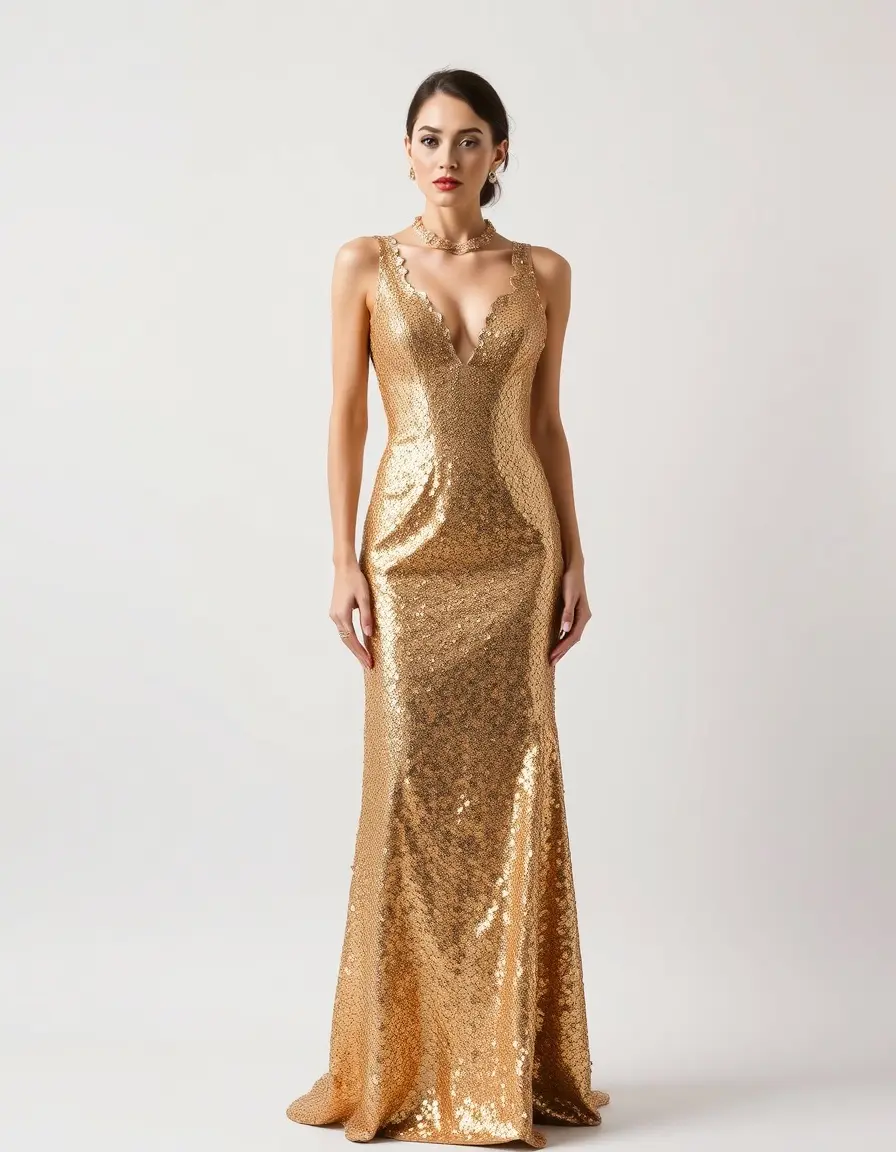 Robe de soirée dorée à sequins luxueuse
