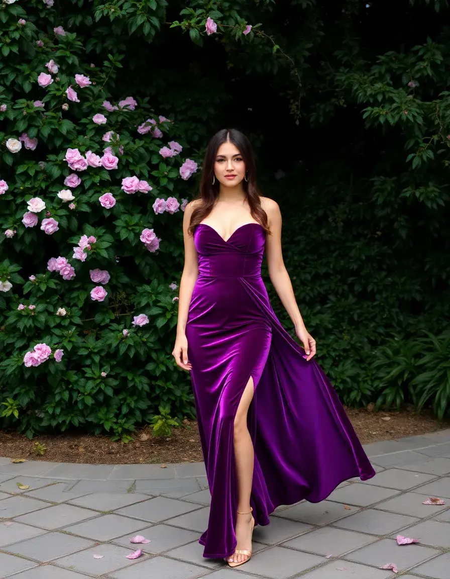 Robe de soirée en velours violet