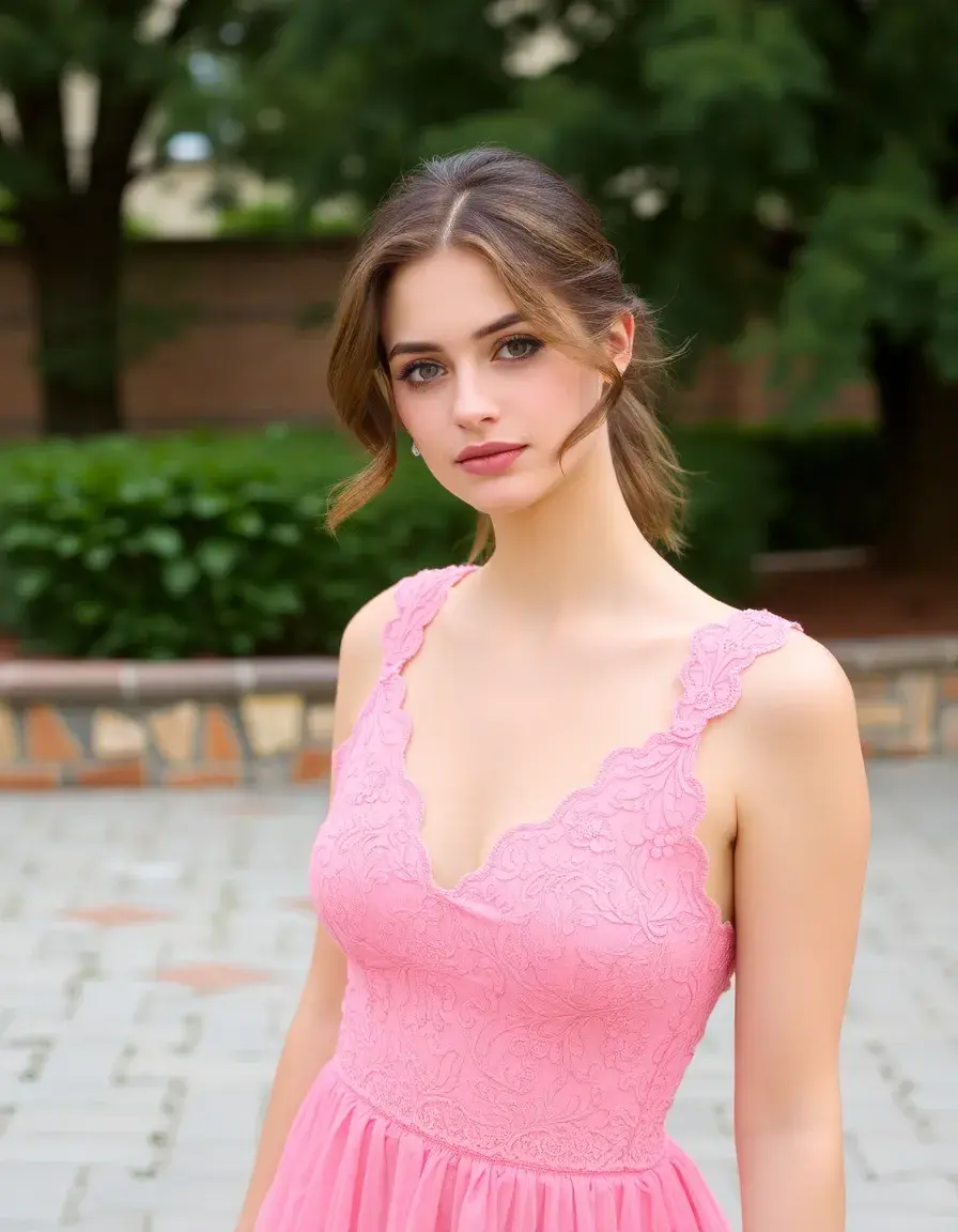 Robe en dentelle rose poudré