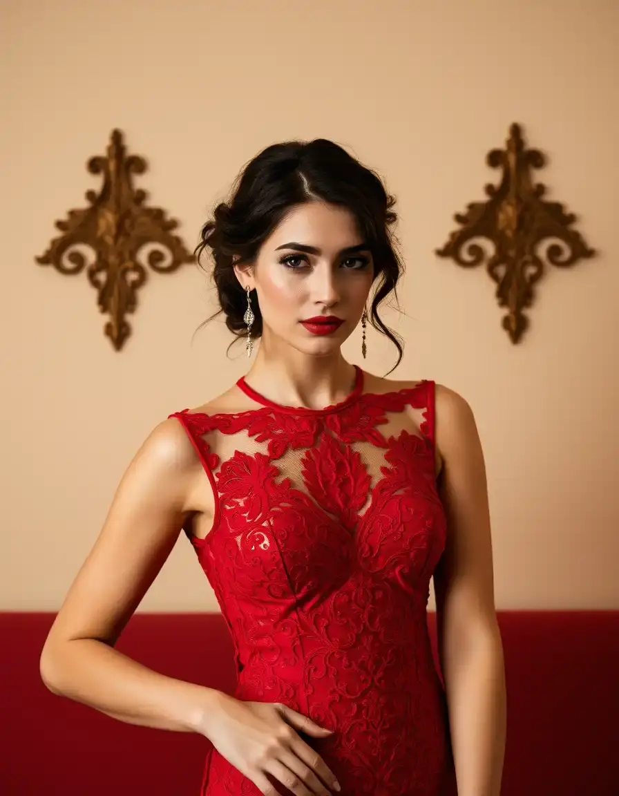 Robe cocktail en dentelle rouge