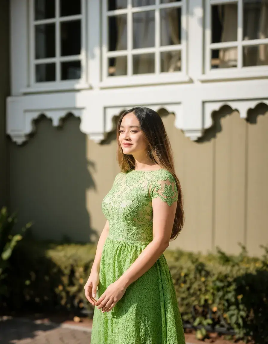 Robe en dentelle verte forêt