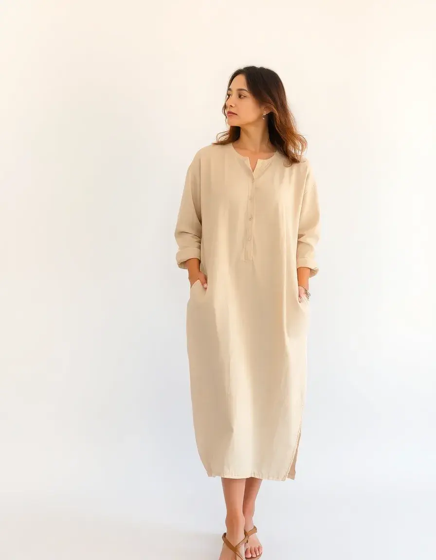 Robe trapèze en lin beige minimaliste