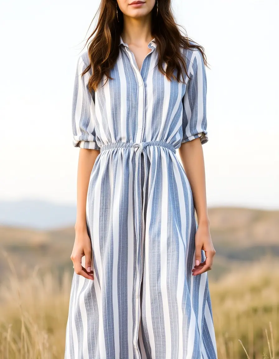 Robe en lin à rayures bleues style marin