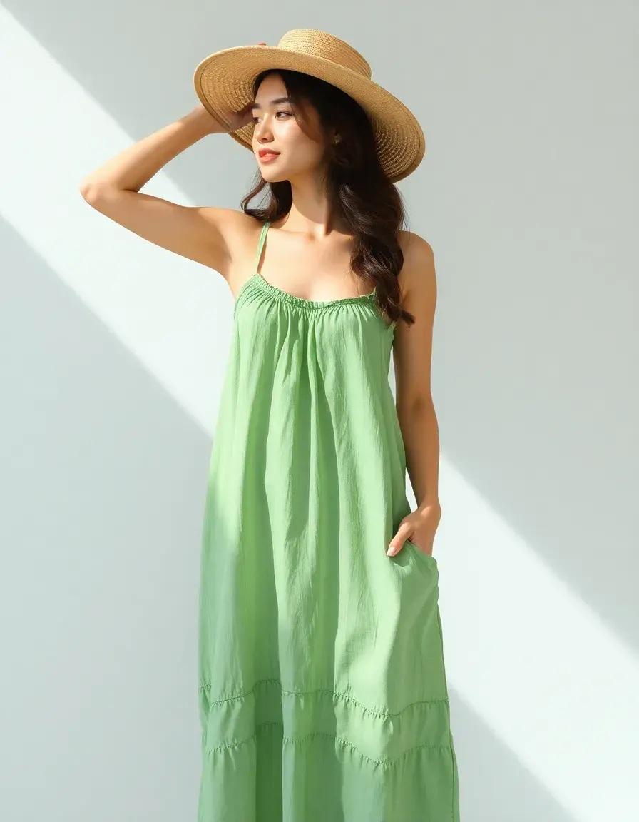 Robe d'été verte en lin léger
