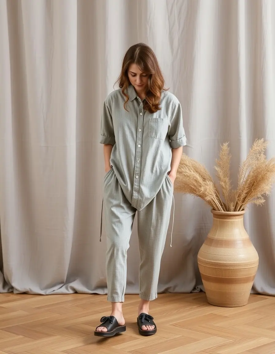 Robe décontractée en lin gris avec poches