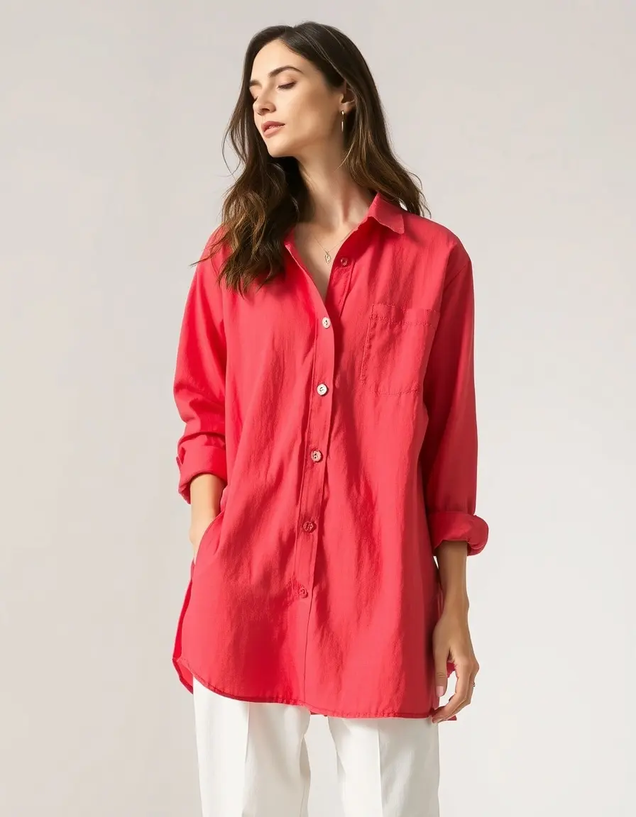 Robe boutonnée en lin rouge vintage