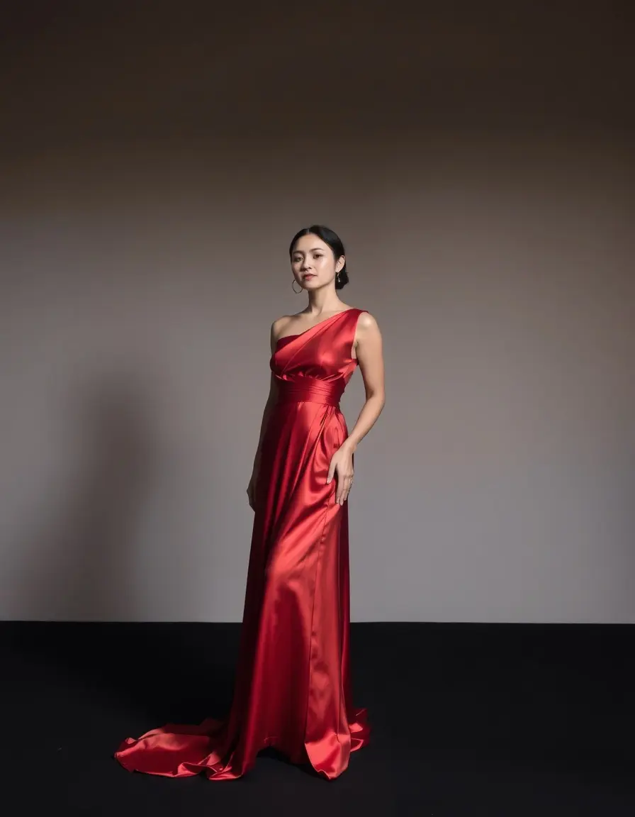 Robe longue en soie rouge élégante